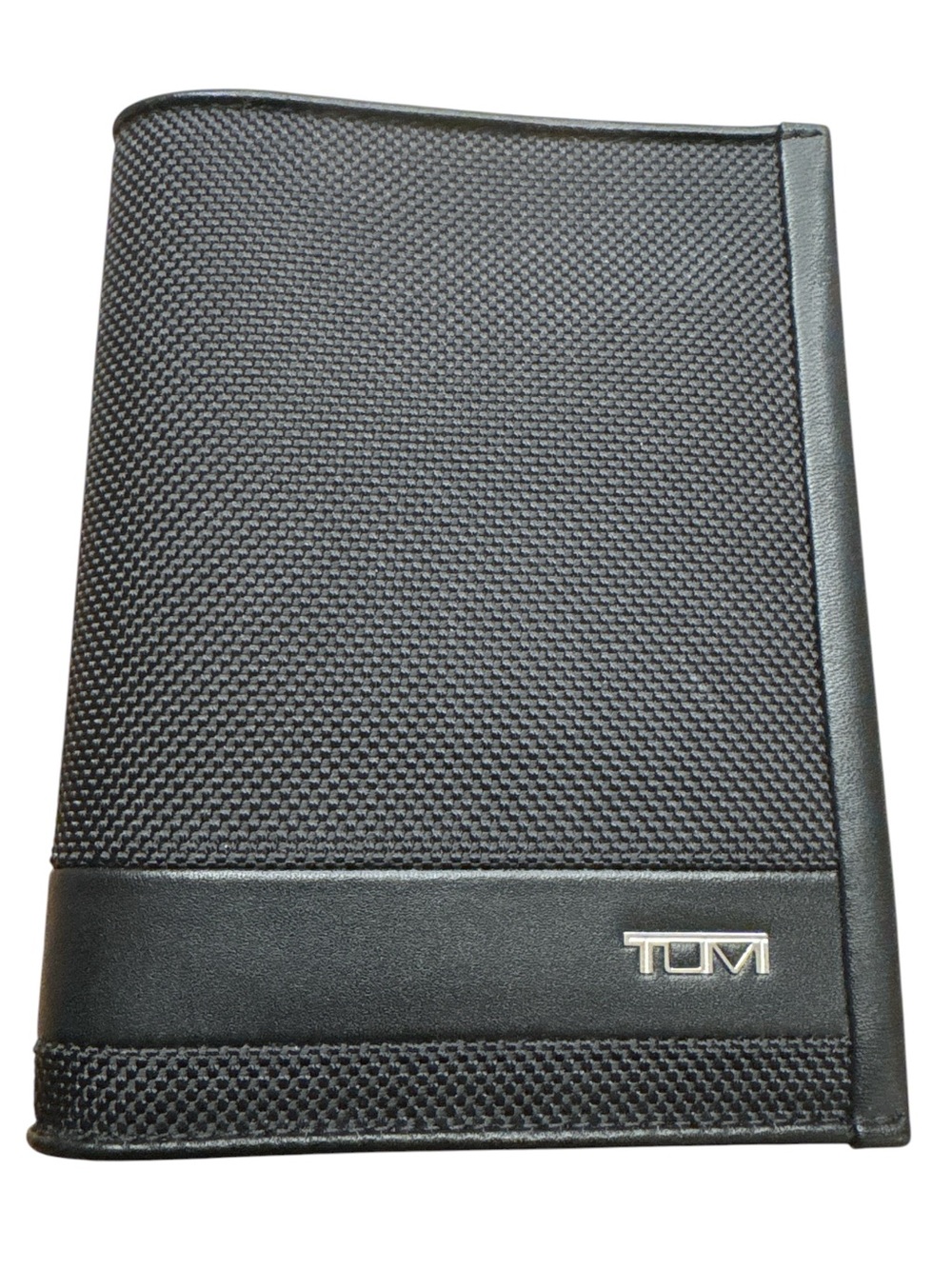 Tumi Alpha Passport Cover Black Textured Passport & Document Holder Silver Logo